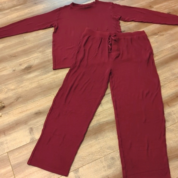 NWOT Men's Posh Peanut Bamboo Waffle Pajama Set, Maroon, Large - Picture 4 of 12